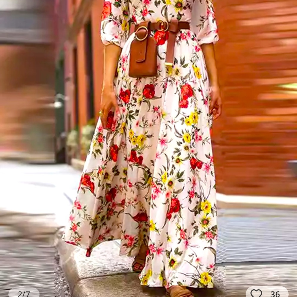 Sexy women summer boho flower ,half sleeve .Evening dresses ,and elegant day
